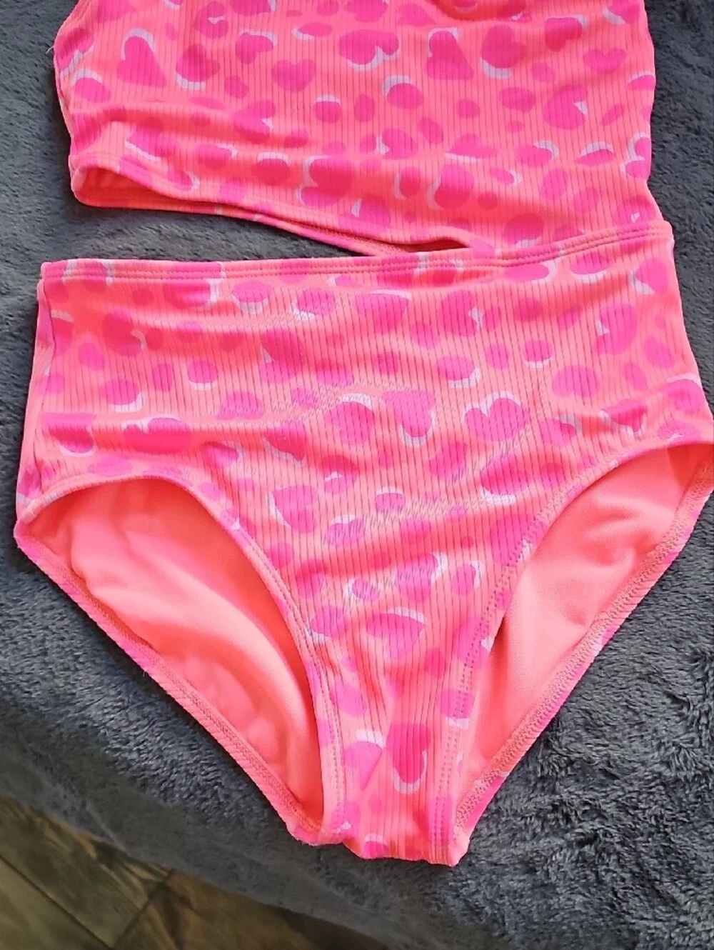 Cat & Jack Neon Pink Heart Print One-Piece Swim Set with Ruffle Skirt